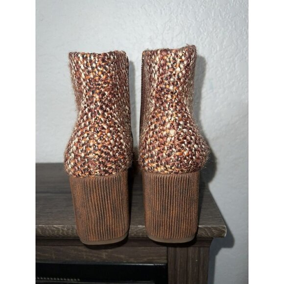 Seychelles Tweed Corduroy Ankle Boots In Whiskey 3" Block Heel Size 7.5 NEW - Picture 6 of 9